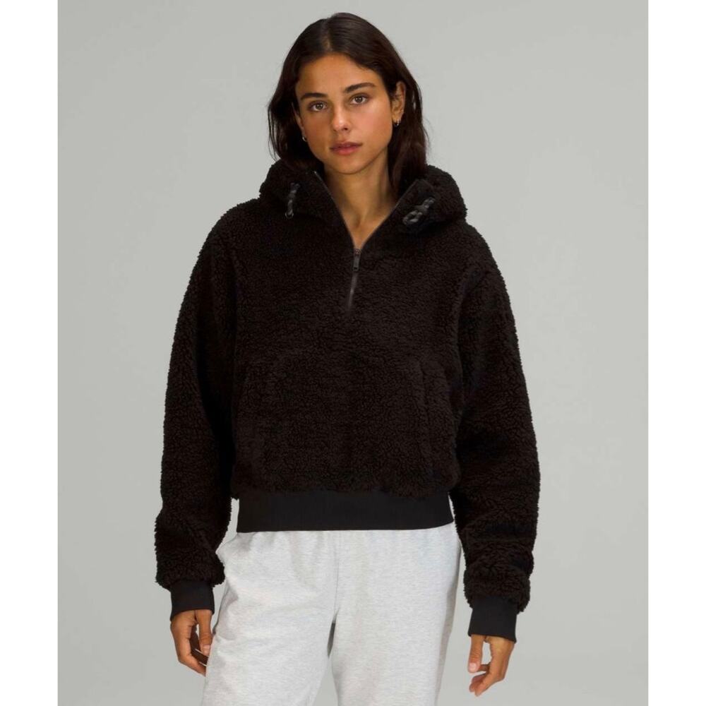 0275 Lululemon Textured Fleece 1/2 Zip Black Size 10 W3FLRS Sherpa